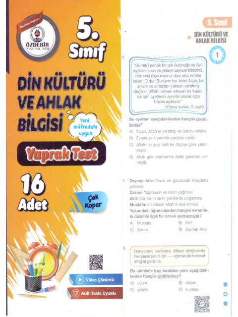 5.Sınıf Din Kültürü ve Ahlak Bilgisi Yaprak Test